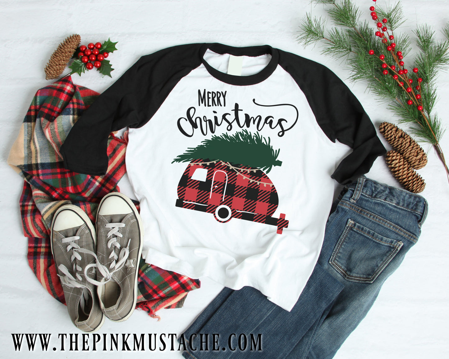 Merry Christmas Camper Tee/ Sublimated Christmas Raglan / Youth and Adult sizing