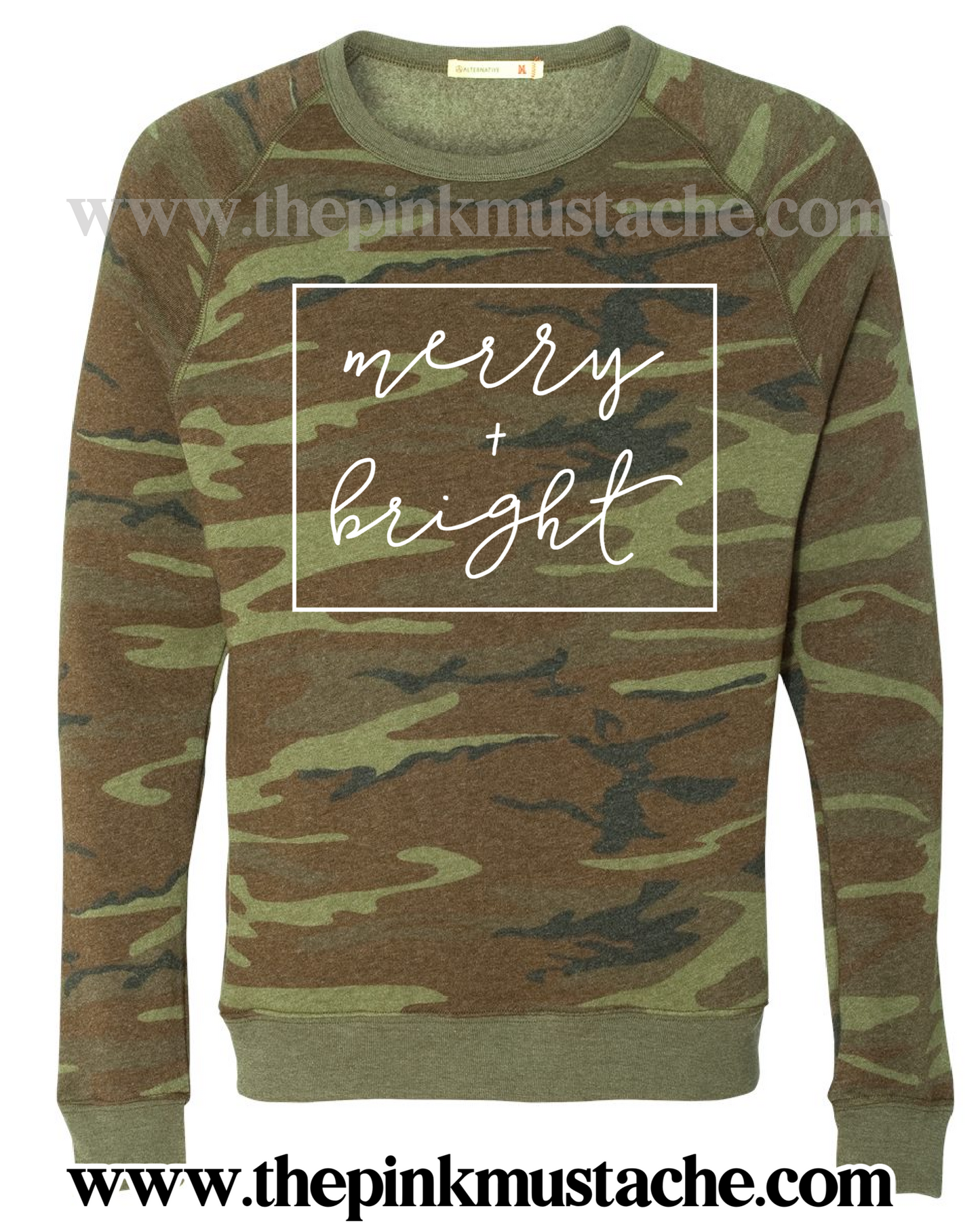 Merry and Bright Christmas Camo Mineral Wash Quality Soft Sweatshirt / Christmas Sweatshirt Camouflage
