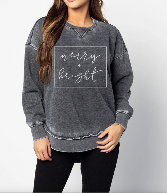 Acid Washed Merry and Bright Quality Sweatshirt - Sizes and Inventory Limited