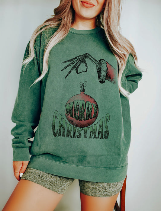 Green Comfort Colors Merry Christmas Ornament Sweatshirt - Adult Sizes