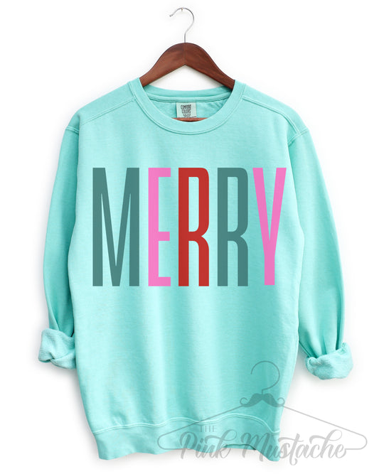 Comfort Colors Chalky Mint MERRY Christmas Sweatshirt - Adult Sizes
