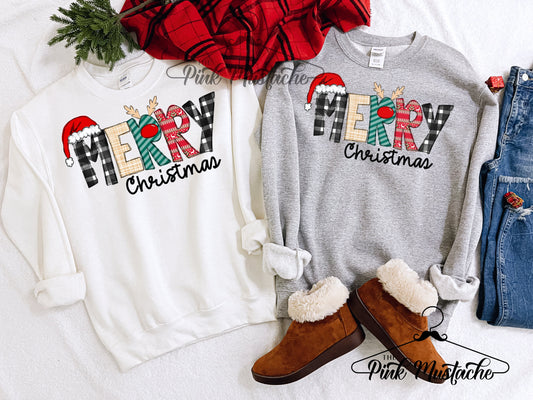 Merry Christmas Fun Holiday Reindeer Santa Alphabet Christmas Unisex Sweatshirt- Toddler, Youth, and Adult Sized Layering Sweatshirt
