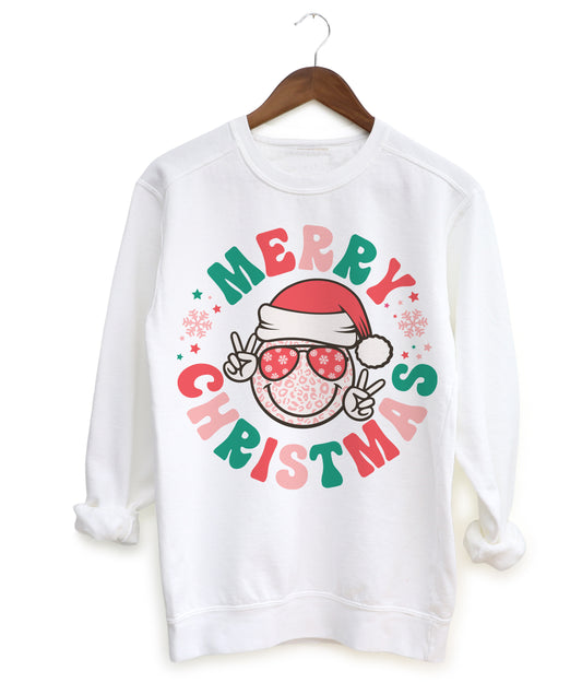 Mommy and Me Gildan or Bella Merry Christmas Smiley Sweatshirt/ Christmas Sweatshirt/ Toddler, Youth, and Adult