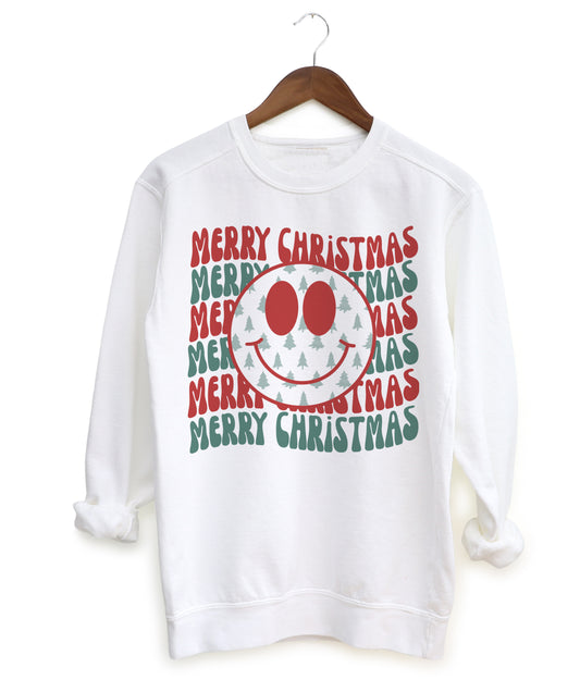 Mommy and Me Comfort Colors, Gildan, or Bella Merry Christmas Smiley Sweatshirt/ Christmas Sweatshirt/ Toddler, Youth, and Adult