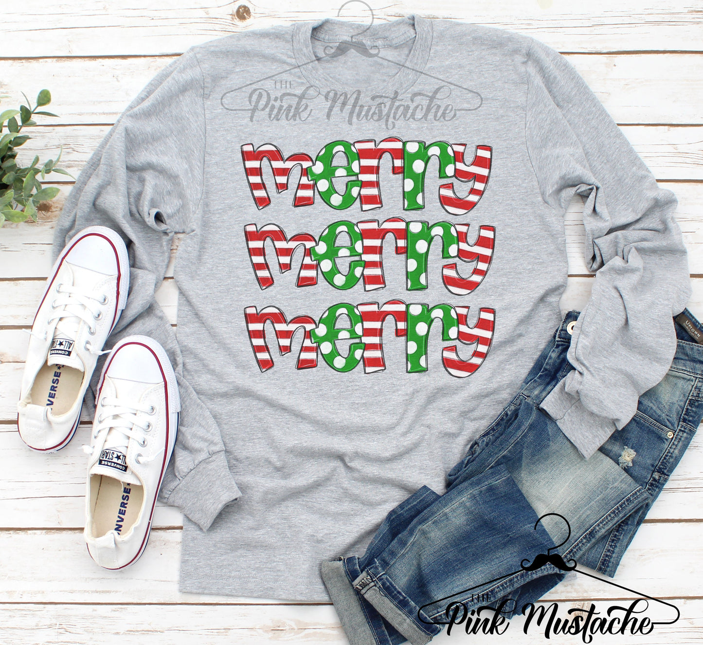 Long Sleeved Tee Stacked Merry Green or Red  Shirt/ Toddler, Youth, and Adult  Softstyle Tees