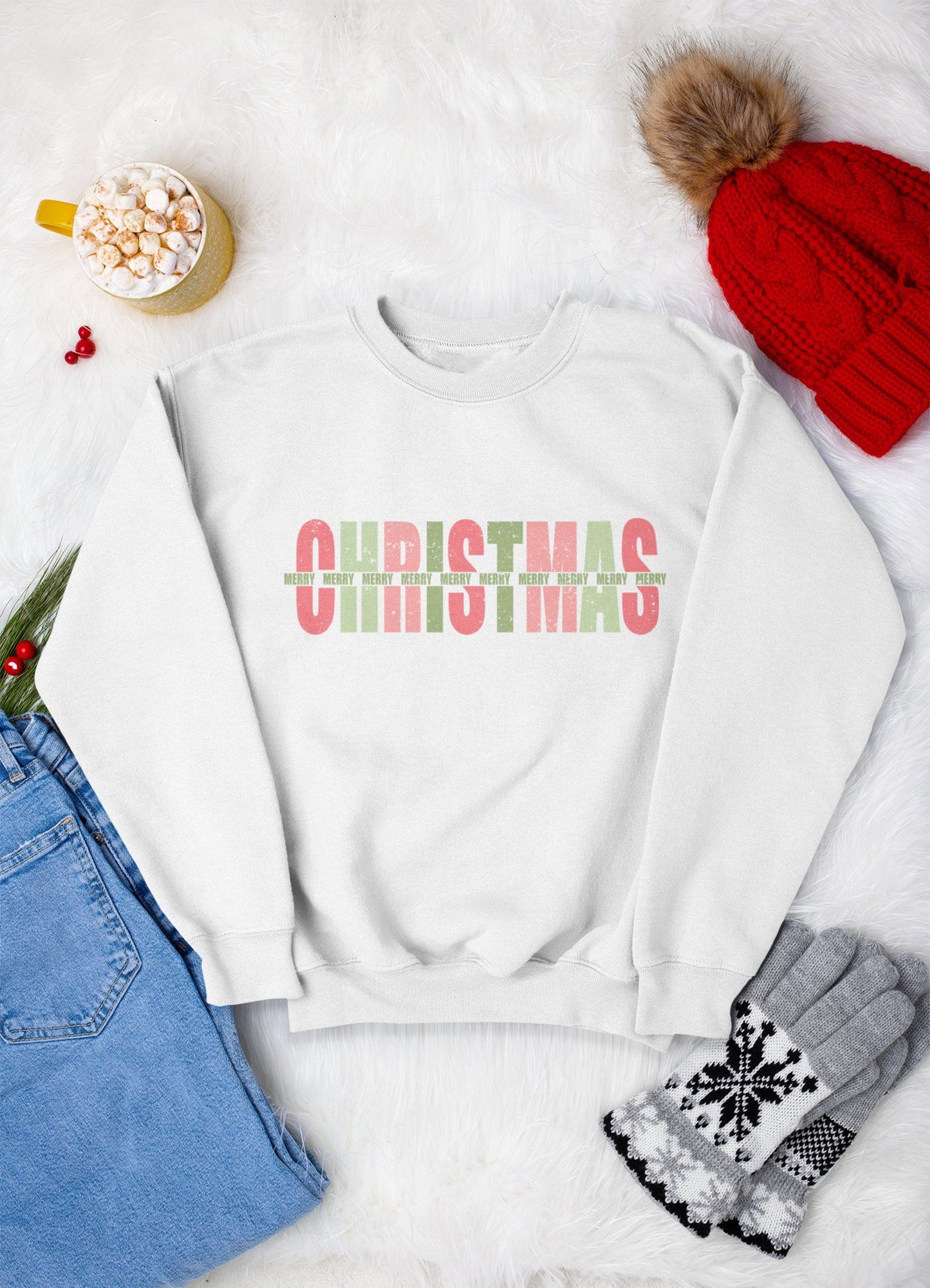 Merry Christmas Pastel Sweatshirt/ Youth and Adult Sizes / Family Mommy and Me