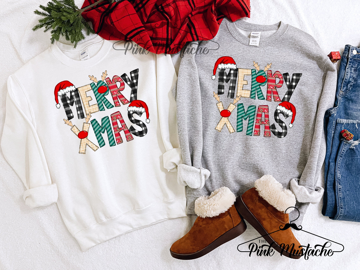 Merry XMas Christmas  Fun Holiday Reindeer Santa Alphabet Christmas Unisex Sweatshirt- Toddler, Youth, and Adult Sized Layering Sweatshirt