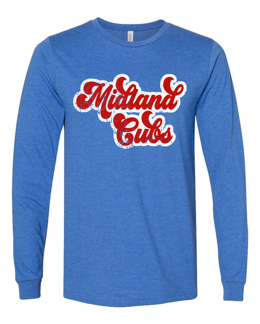 Long Sleeved Midland Cubs Soft Style Tee/ Front and Back Printing - Script