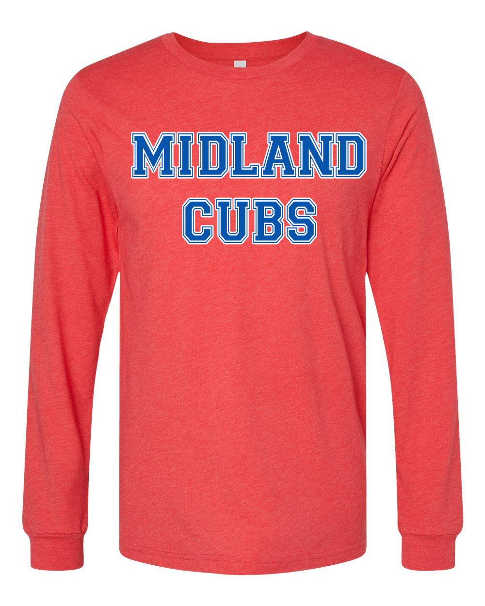 Red Long Sleeved Midland Cubs Soft Style Tee/ Front and Back Printing - Script