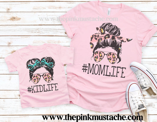 Mommy and Me Matching Tees/ Mom Life/ Kid Life/ Messy Bun Shirts / Onesie to Toddler to Youth to Adult Sizing Available / Bella Canvas Sizes