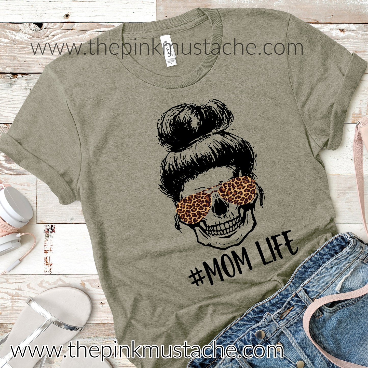 Mom Life Skeleton Messy Bun Leopard Print Glasses / Funny Mom T-Shirt / Funny T-Shirt / Bella Canvas Soft Tee #MomLife