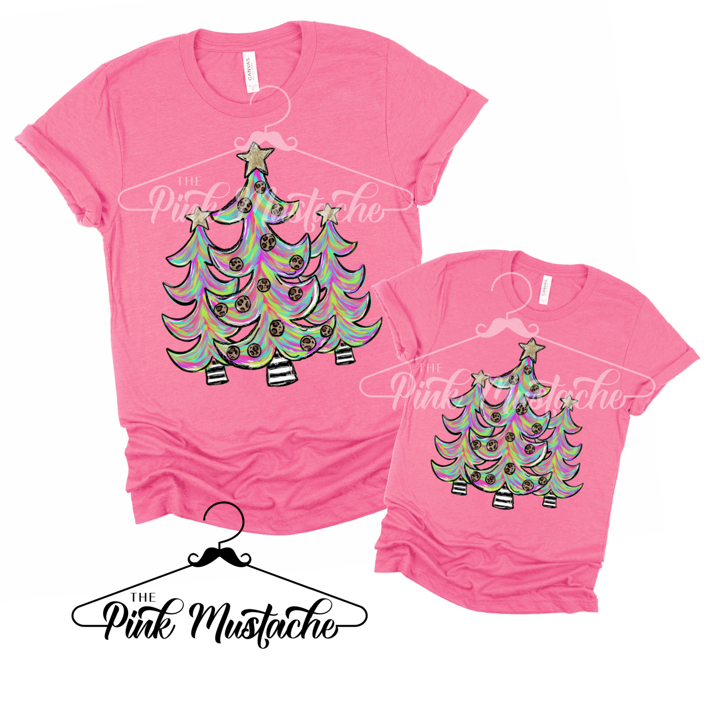 Mommy and Me Christmas Pink Christmas Trees Shirts / Cute Mommy and Me - Family Christmas Shirts