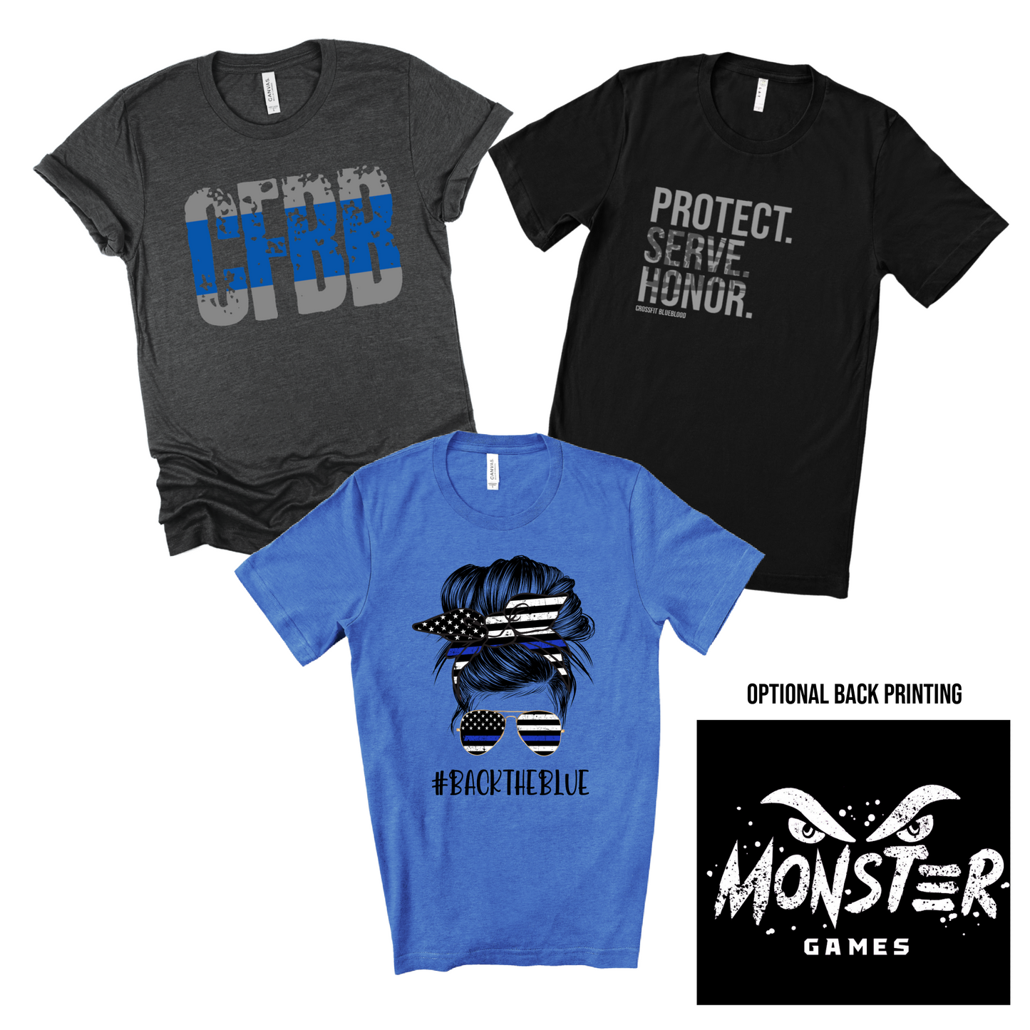 CFBB Monster Games Tees / Optional Back Printing/ Unisex Fit/ Toddler, Youth, and Adult Sizes