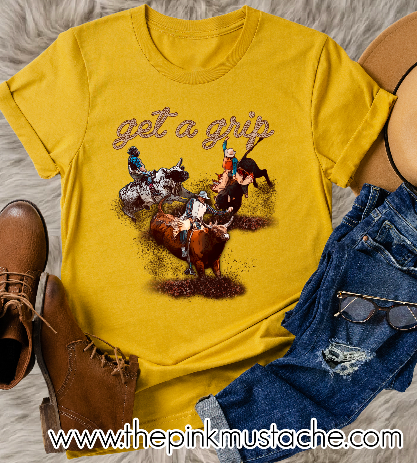 Soft Style Get A Grip Rodeo Western Style Shirt/ Toddler, Youth, and Adult Sizes - Rodeo Bull Riding Western Vibes Tee