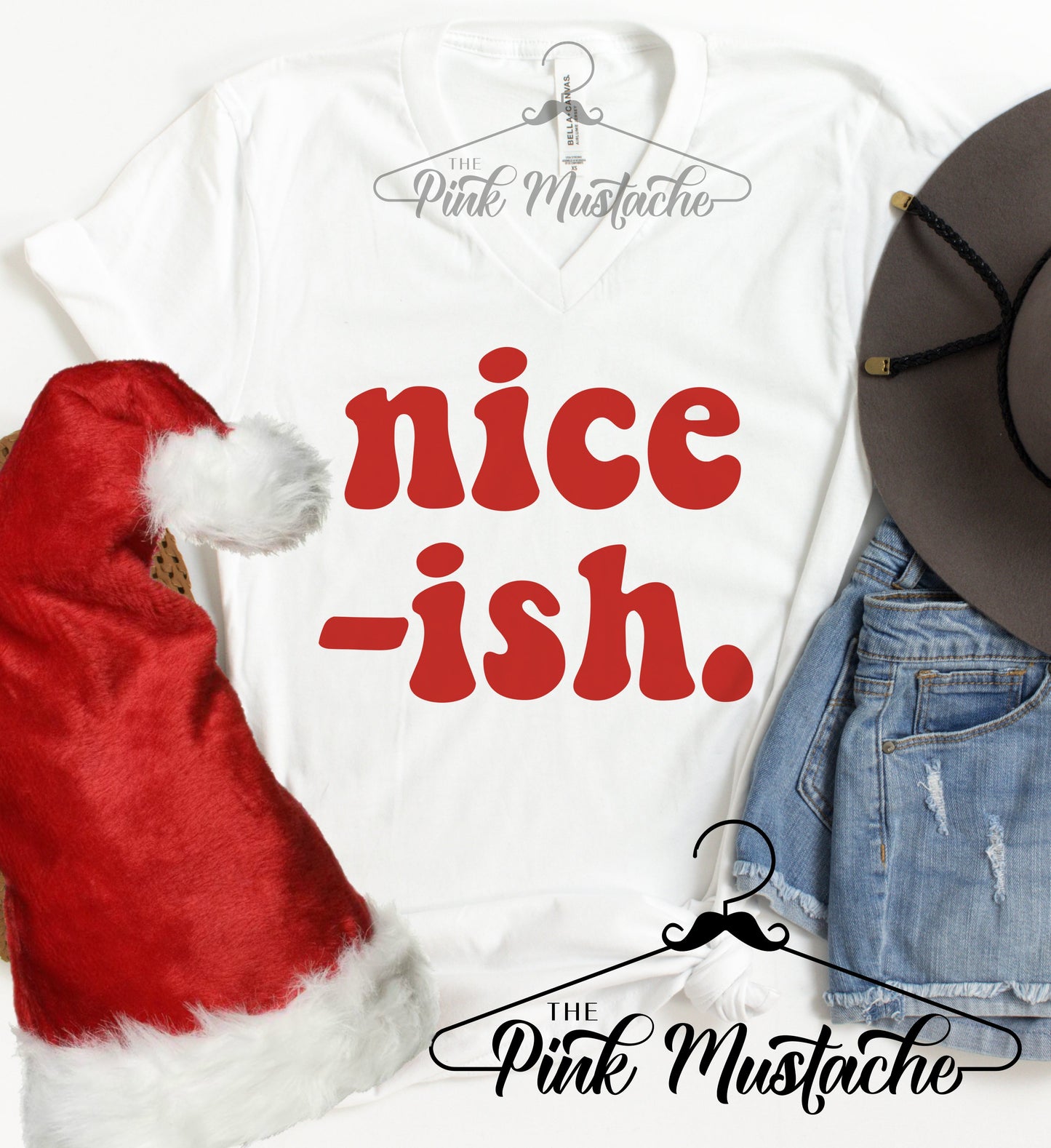 V-Neck Nice-Ish Funny Christmas Shirt/ Short Sleeve Softstyle Tees / Youth and Adult sizing