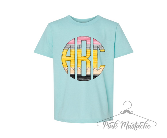 Tultex Pencil Monogrammed Back To School Tees / DTG Printed Bella Canvas Tees / Personalized Teacher or Student Shirts