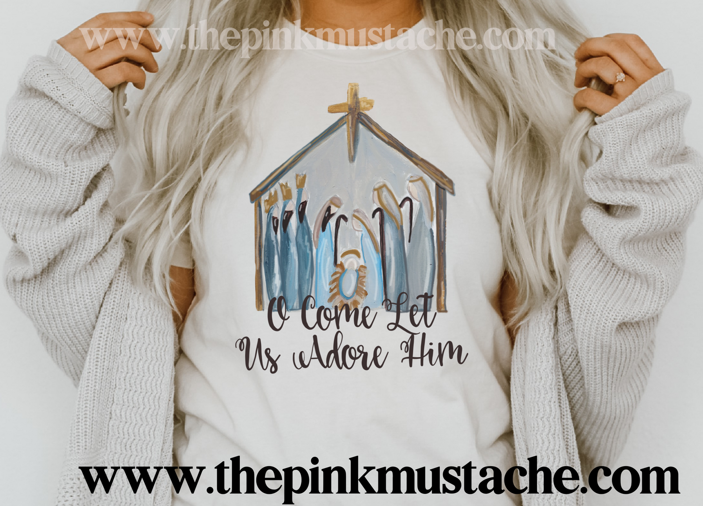 Nativity Watercolor Oh Come Let Us Adore Him Bella Canvas T-Shirt /Youth and Adult Sizes/ Nativity Christmas Tees / Christmas T-Shirt