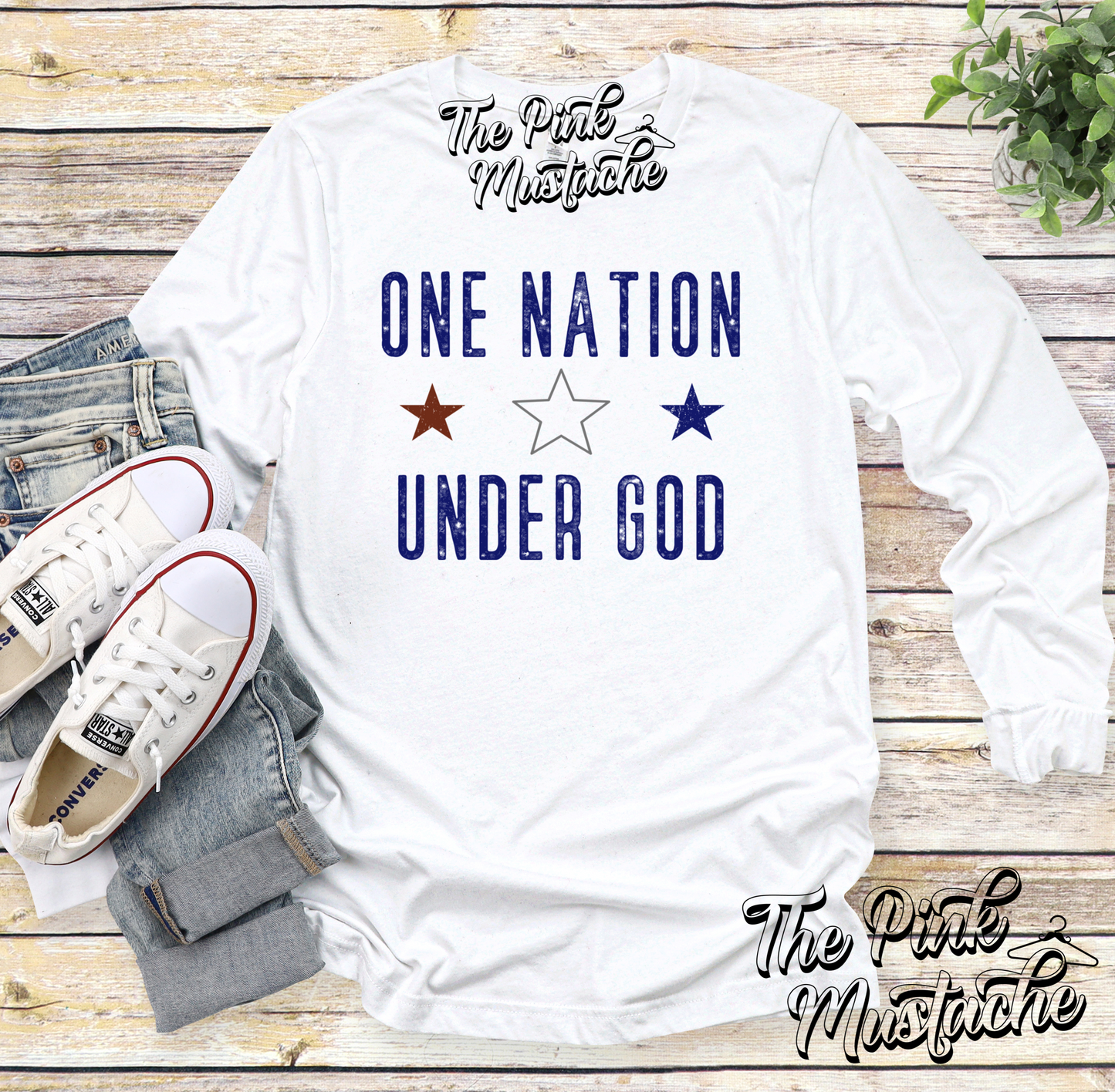 Long Sleeved One Nation Under God T-Shirt / Youth and Adult Available/ Softstyle One Nation Under God USA T-Shirt