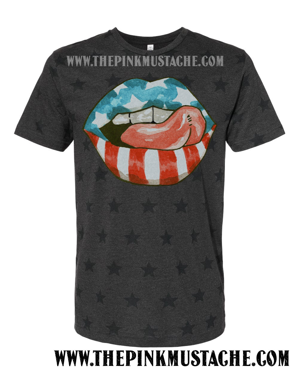 Stars and Stripes USA Patriotic Lips Watercolor  Tee / American Woman Shirt