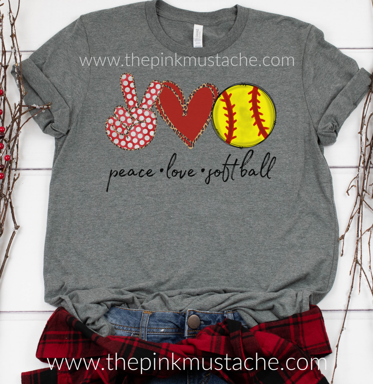 Peace Love Softball Tee / Softball T-Shirt / Softball Spirit Wear
