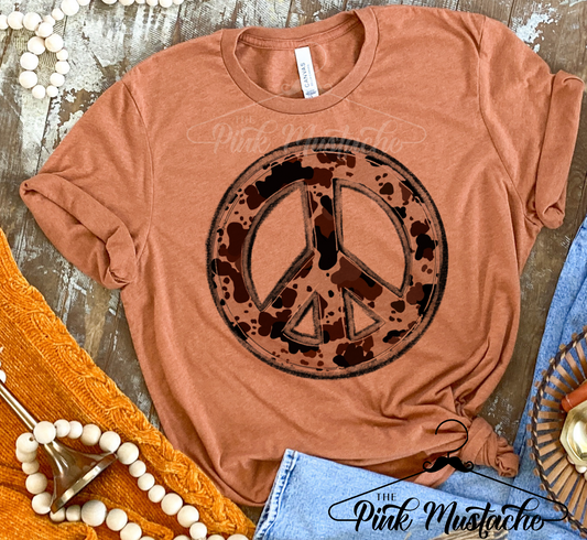 Western Cowhide Peace Shirt/ Super Cute Unisex Sized Shirt/ Country Western Style Tee