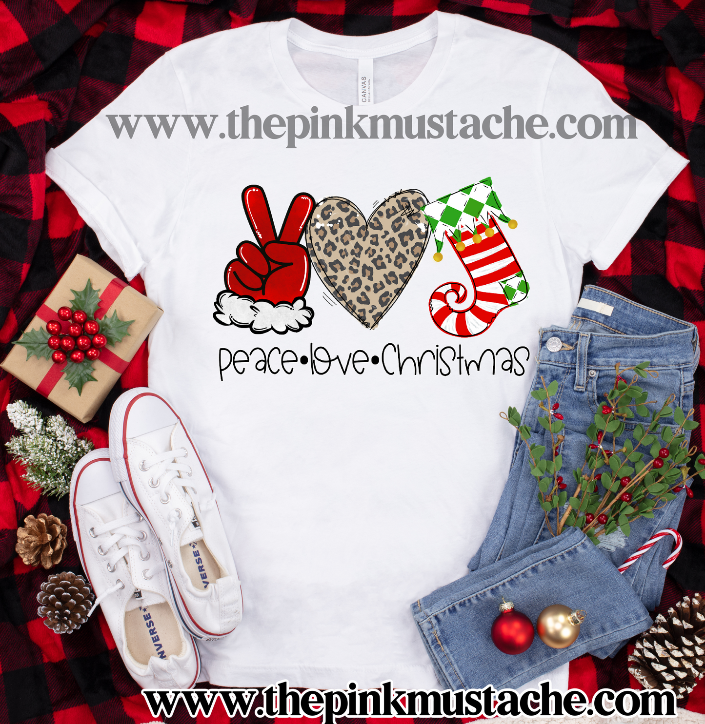 Peace Love Christmas Tee / Merry Christmas T-Shirt / Youth and Adult sizing