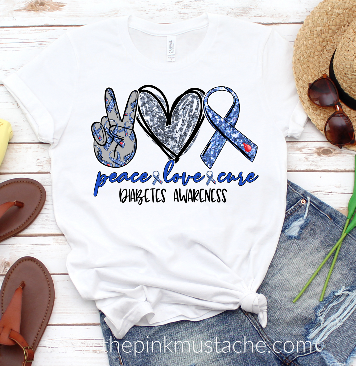 Peace Love Cure - Diabetes Awareness Tee / Unisex Sized Diabetes Awareness T-Shirt/ Youth and Adult Sizing