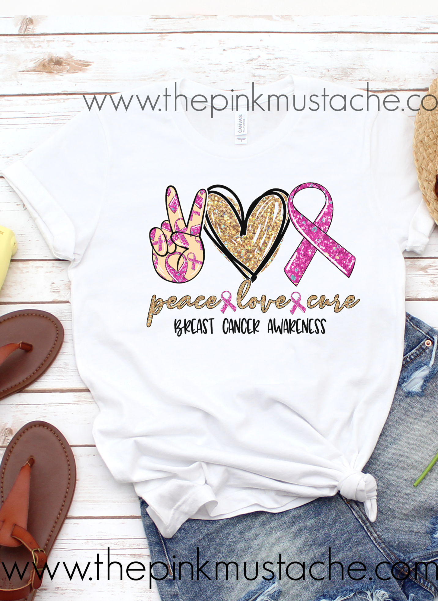 Peace Love Cure - Breast Cancer Awareness Tee / Unisex Sized Breast Cancer Awareness T-Shirt/ Youth and Adult Sizing Pink Ribbon