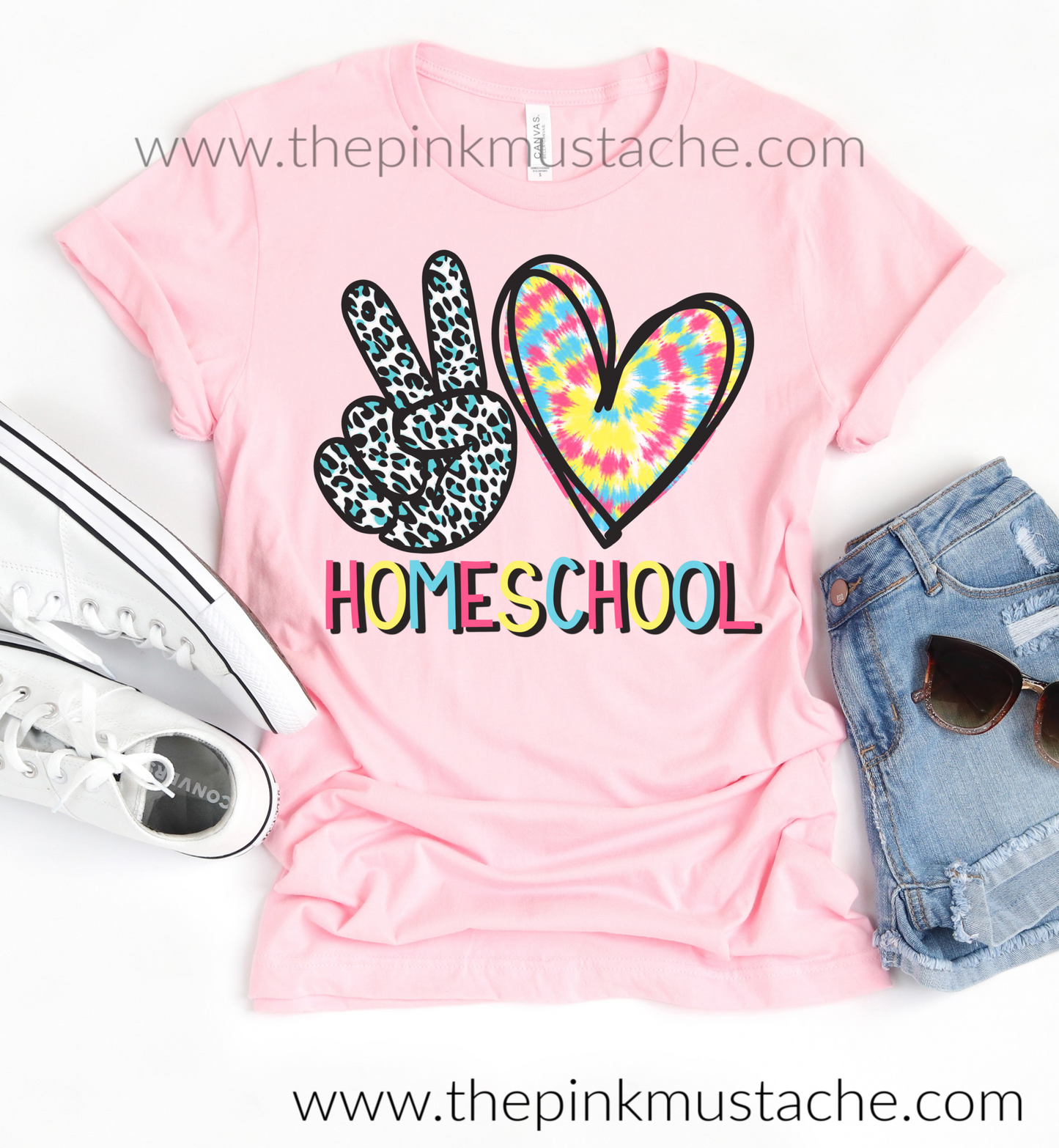 Peace Love Homeschool Tee - Leopard Tie Dye Tee / Back To School Tees (Home School) Homeschool Shirts