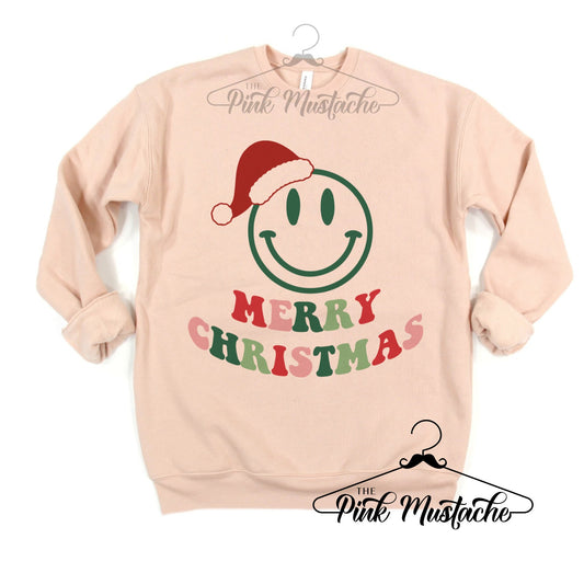 Smiley Face Merry Christmas Quality Bella Sweatshirt/Christmas Sweatshirt /  Adult Sizes Available