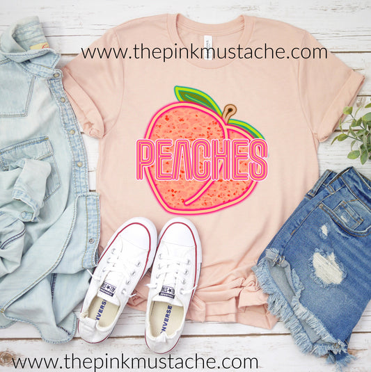 Peaches- Retro Vibes Softstyle Bella Tee /Youth and Adult Sizes/ Fun Hippie Vibes Tee/ Youth and Adult Sizing Available