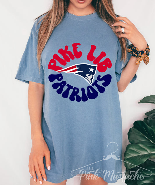 Blue Jean Comfort Colors Pike Lib Patriots Round Logo Tees/ Youth and Adult Sizes