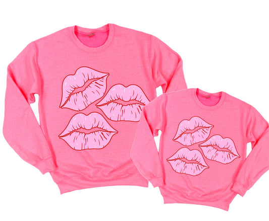 Pink Lips Valentines Sweatshirt - Unisex Sweatshirt-  Youth and Adult Sizes / Limited Inventory