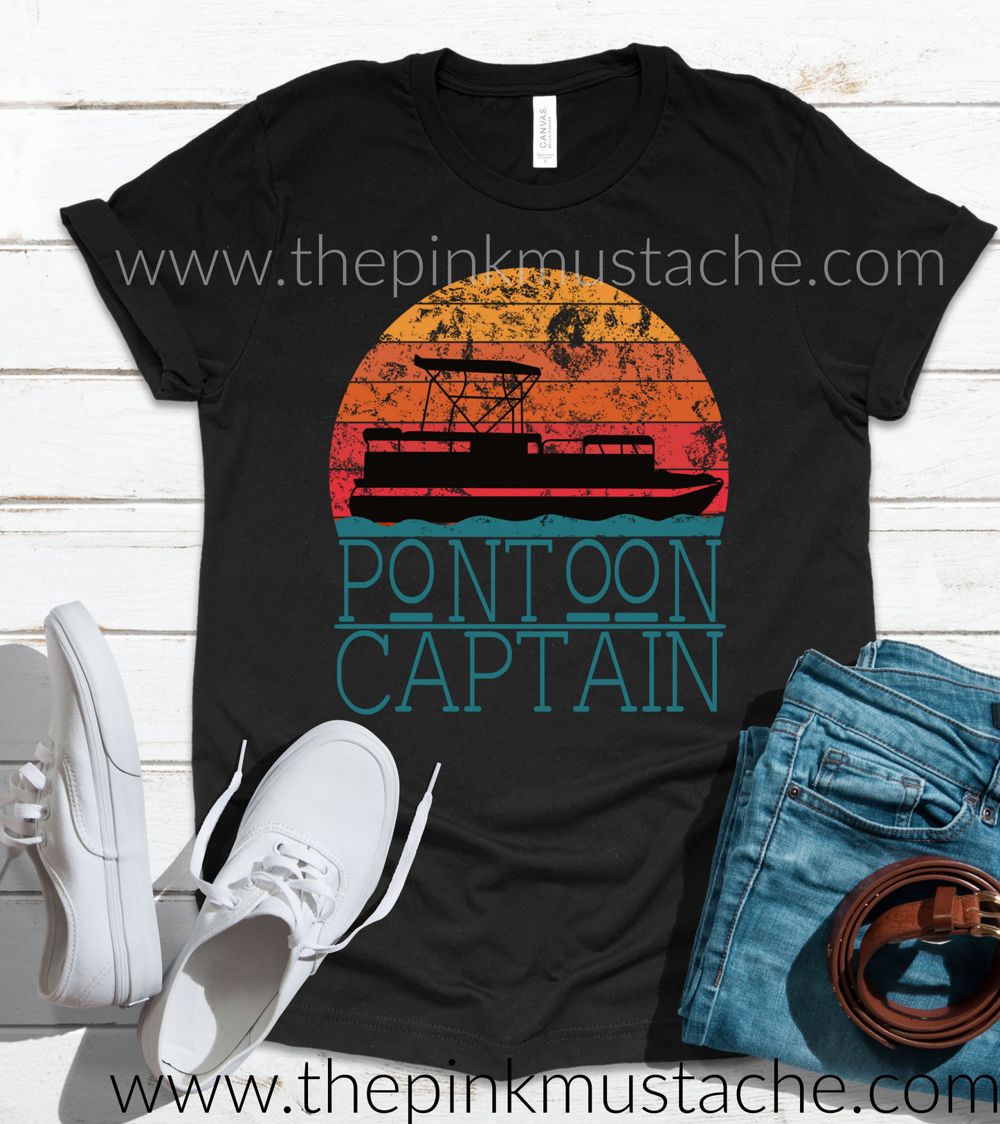 Mens Pontoon Captain Shirt / Retro Print Pontoon Tee