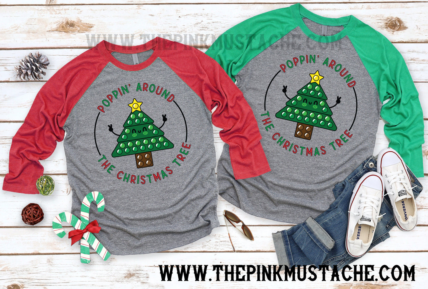 Poppin' Around The Christmas Tree Raglan/ Toddler, Youth, and Adult Sizes