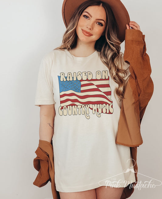 Soft Style Raised on Country Music Western Style Tee/ Youth and Adult Sizes