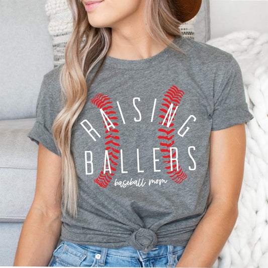 Raising Ballers Baseball Mama Tee/ Soft Style Baseball Mom Shirt