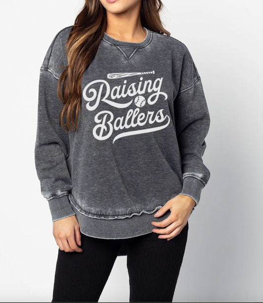 Acid Washed Raising Ballers Baseball Quality Sweatshirt - Sizes and Inventory Limited