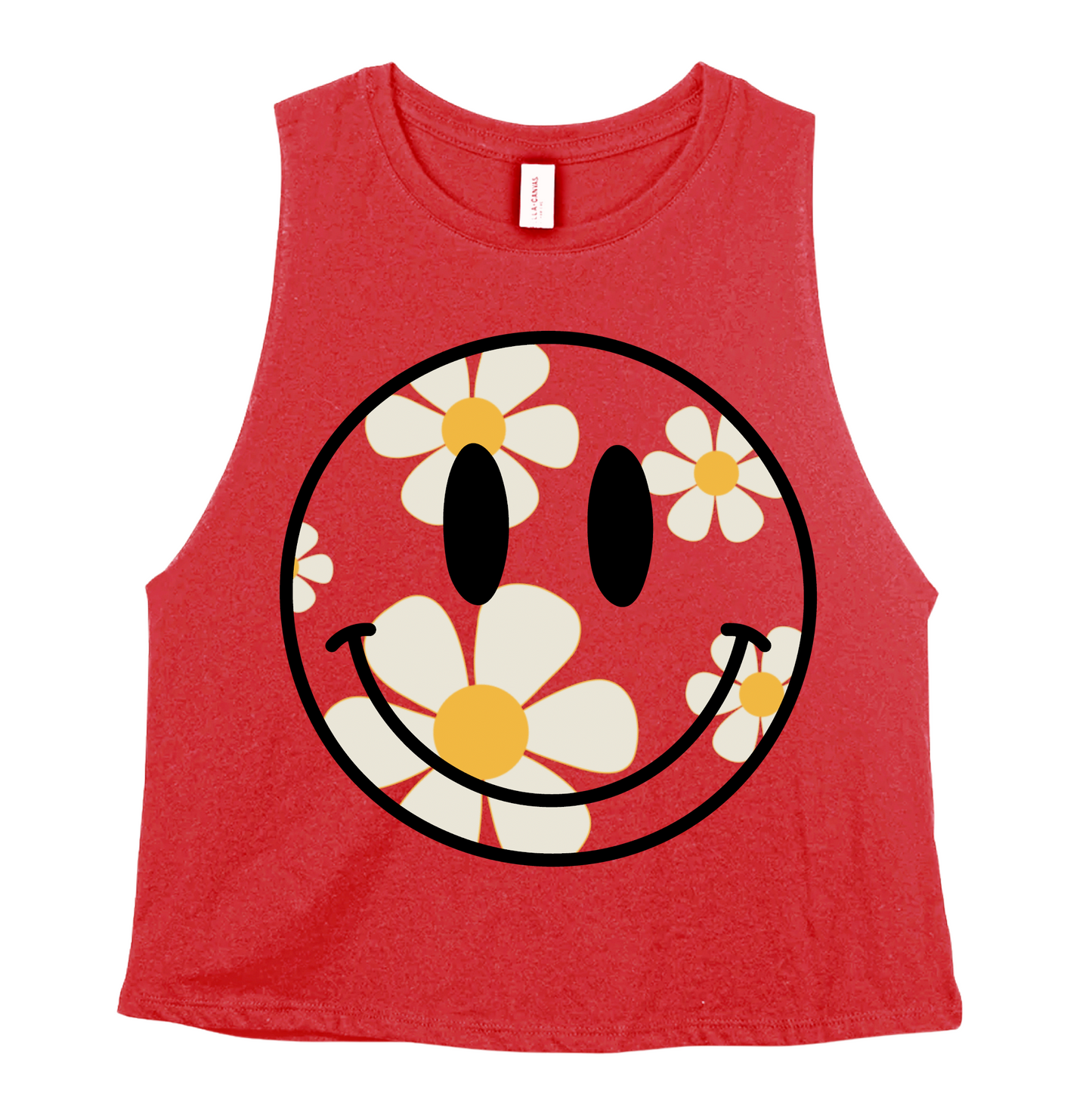 Red Floral Smiley Face CROPPED Racerback Tank /Funny Workout Tank