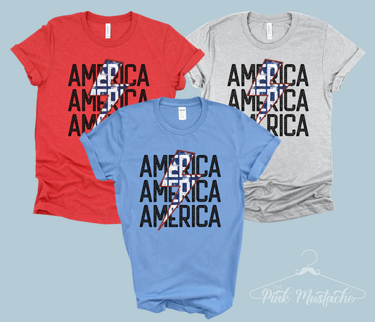 America Lightning Bolt Shirt/ July 4th Family Tees / Memorial Day July 4th/ Toddler, Youth, and Adult Sizing
