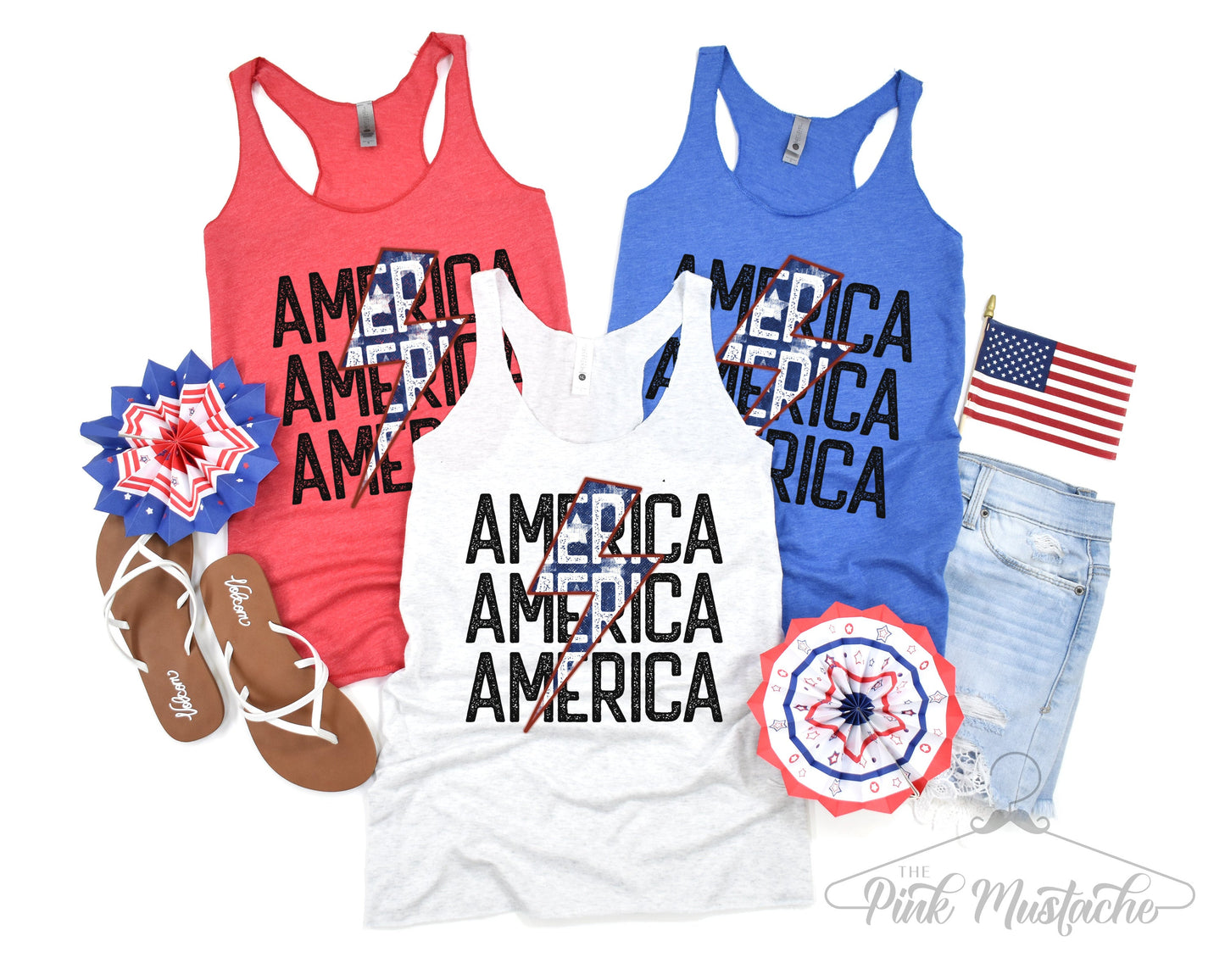 America Lightning Bolt tanks/ July 4th Youth and Adult Tank / Memorial Day July 4th Tee/ Retro Style Shirt