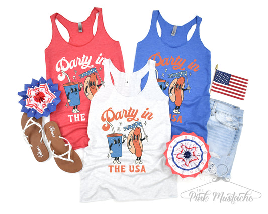 Party In The USA tanks/ July 4th Youth and Adult Tank / Memorial Day July 4th Tee/ Retro Style Shirt