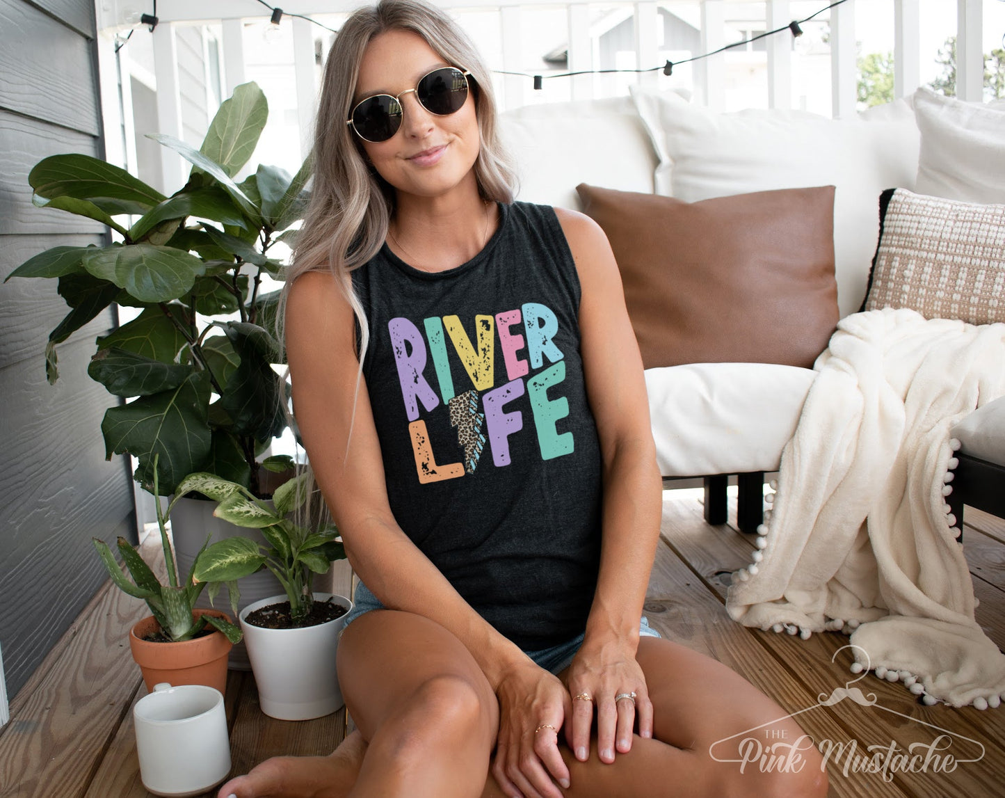 River Life Lightning Print Summer Tank Top / Muscle Tank/ Lake Cover Up