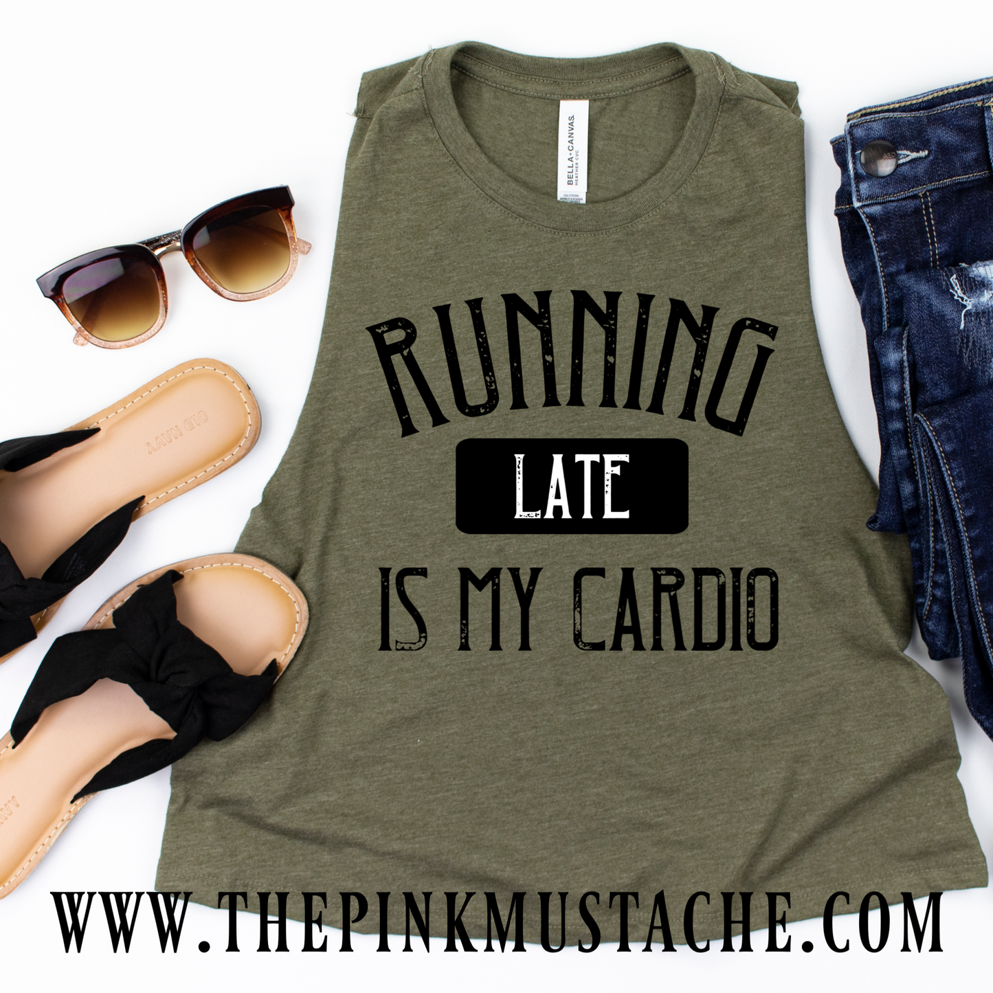 Running Late Is My Cardio - Funny Graphic Cropped Tank - Racerback Muscle Crop - Workout Tank