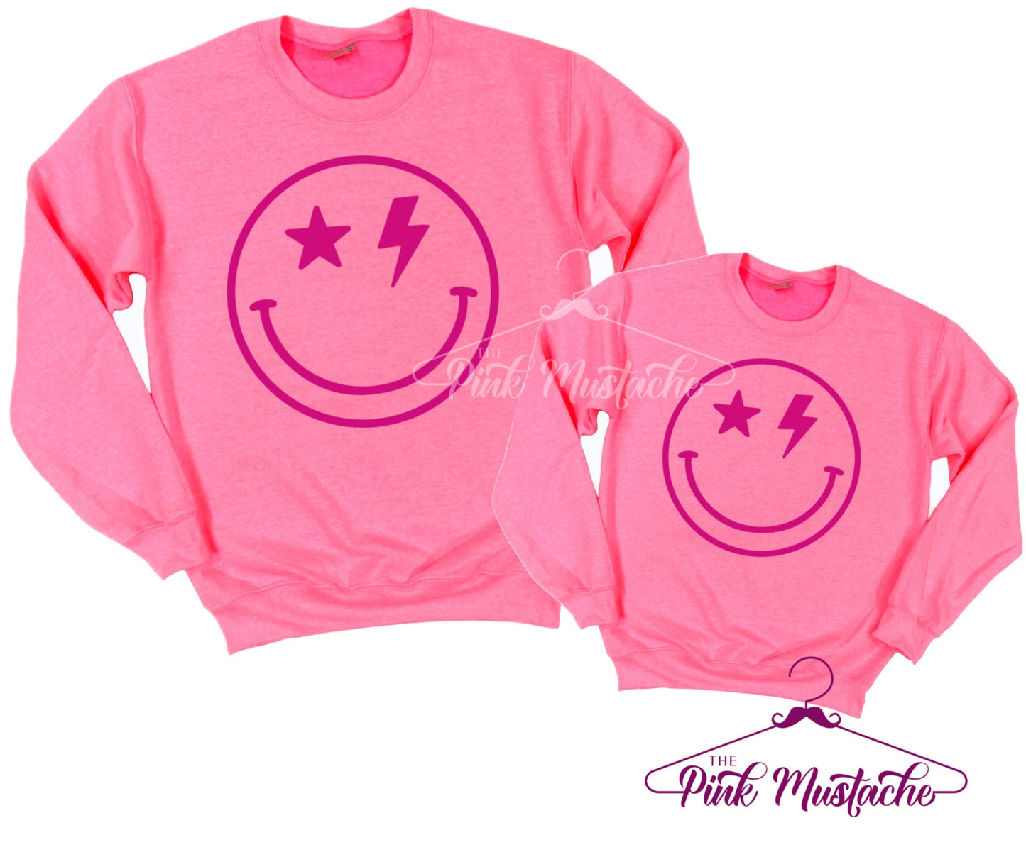 Safety Pink Smiley Face Sweatshirt/ Super Cute Unisex Sized Sweatshirt/ Youth and Adult Options