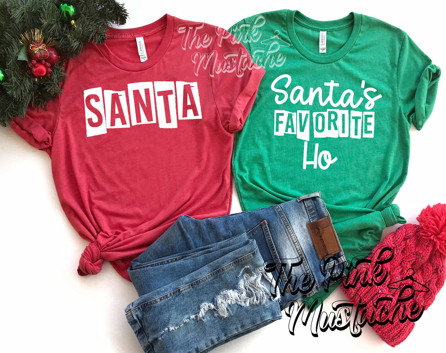 Matching Couples Christmas Funny Shirts /Santa Shirt / Santa's Favorite Ho - Funny Christmas Shirts