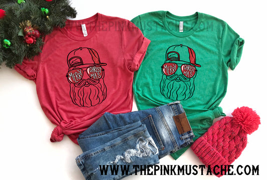 Bella or Comfort Colors Santa Backwards Hat Tee/ Super Cute Christmas Shirt/ Youth and Adult