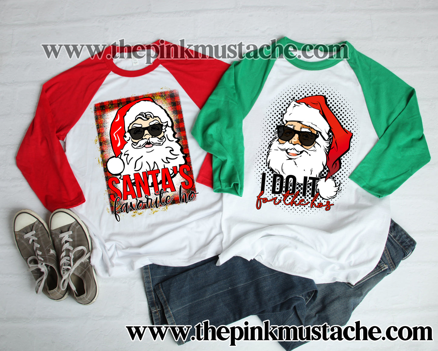 Matching Couples Christmas Funny Shirts / I Do It For The Ho's / Santa's Favorite Ho - Raglan - Funny Christmas Shirts