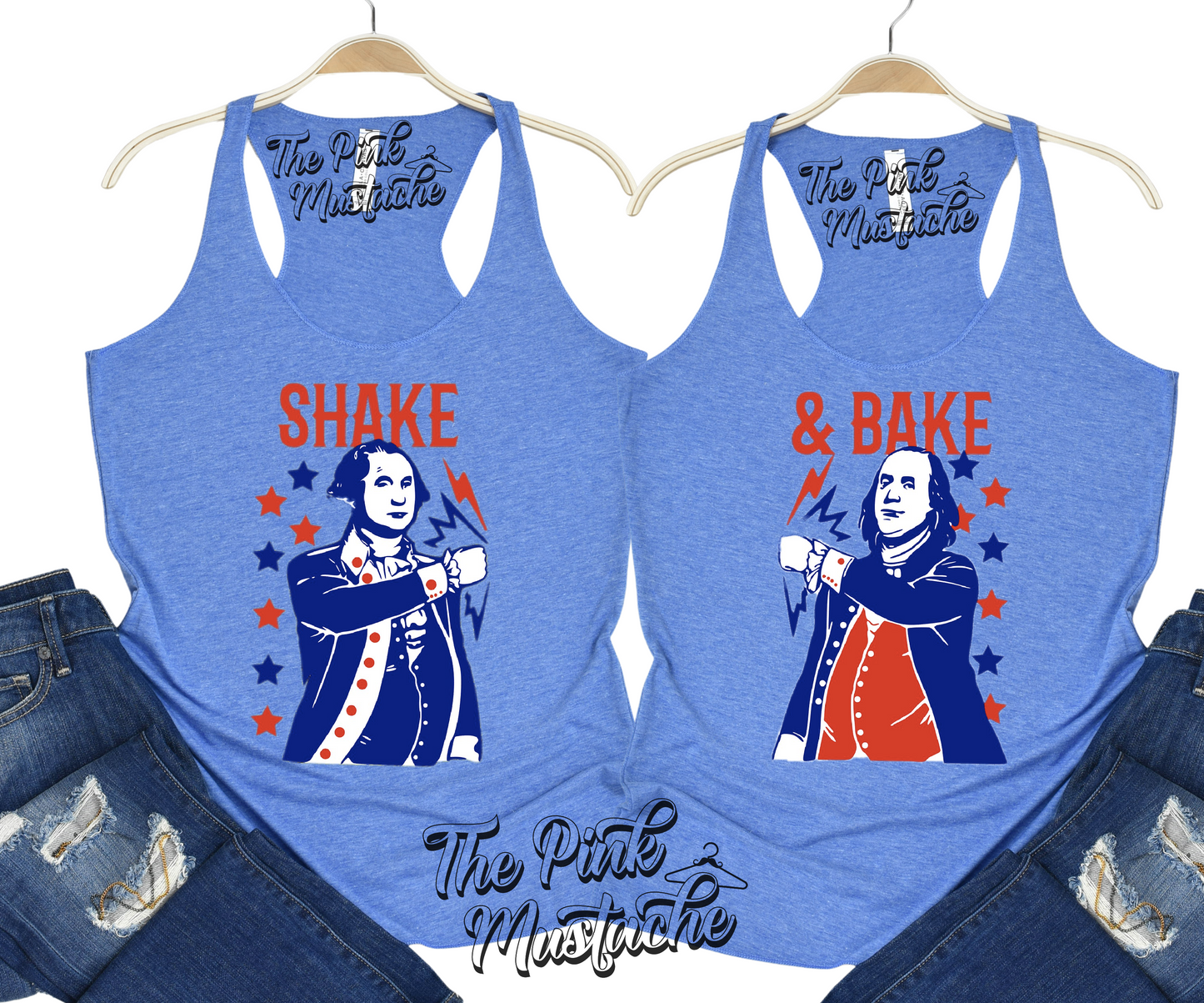 Shake And Bake July 4th George Washington Ben Franklin Matching Tanks/ Memorial Day July 4th / Retro Style