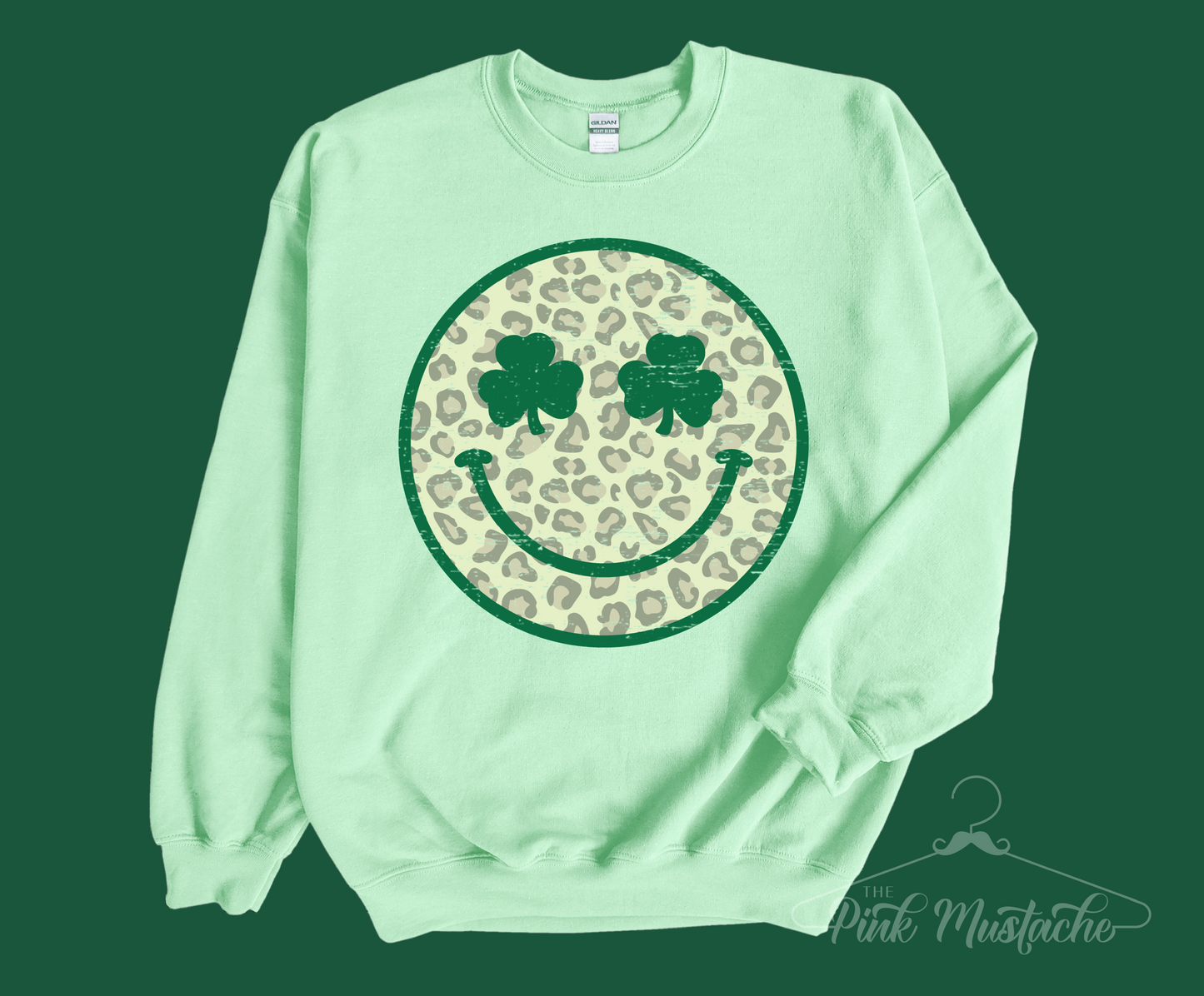 Smiley Shamrock Bright Mint Tultex Unisex Sweatshirt / St Patty's Day Sweaters